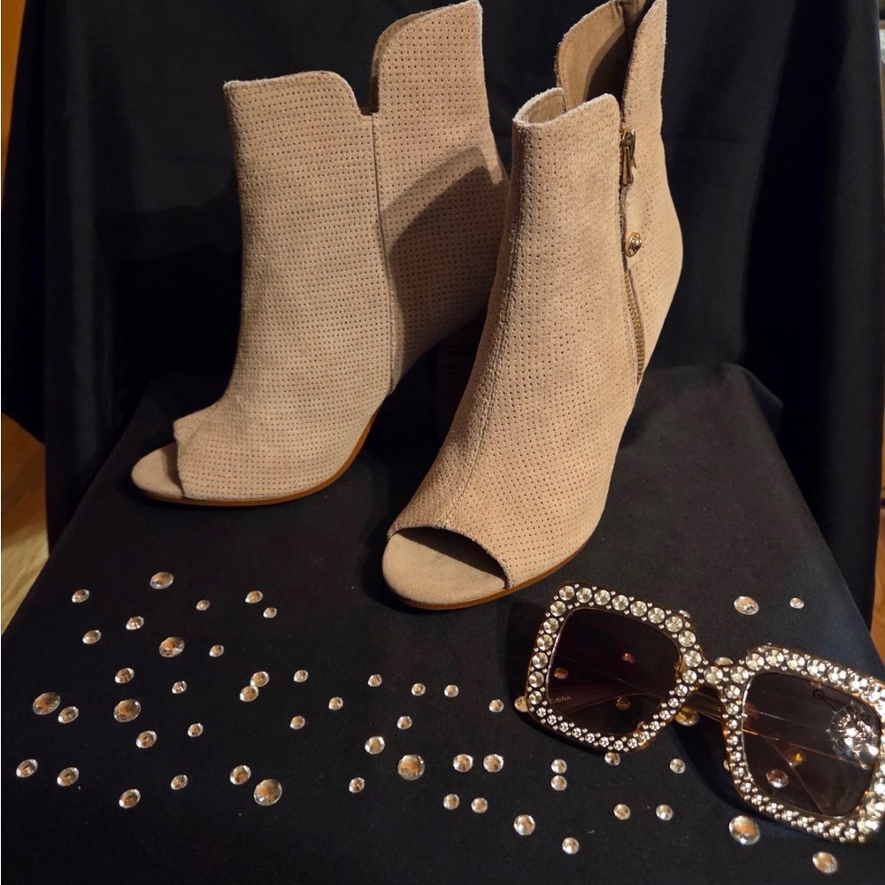 Guess Tan Peep-Toe Ankle Booties